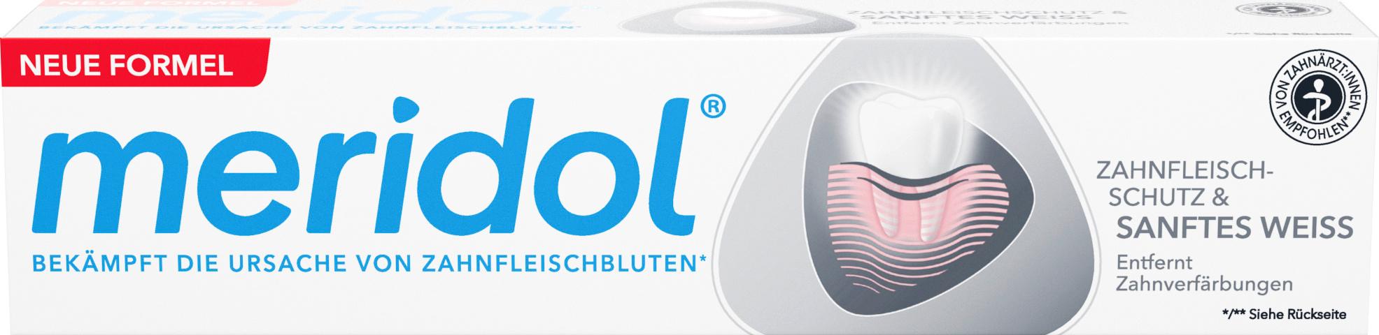 meridol Zahnpasta Sanftes Weiss - Zahncreme schützt vor Zahnfleischentzündungen, für natürlich weiße Zähne