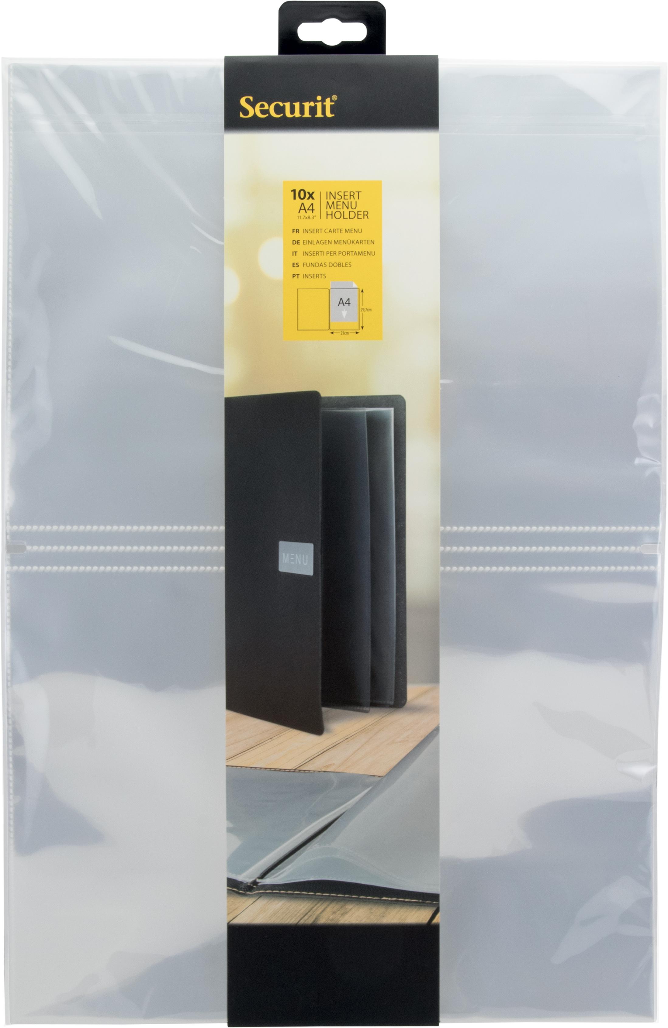 Securit® Einlagen - Schutzhüllen für MENU-KARTE - Speisekarten-Mappe, DIN A4 transparent