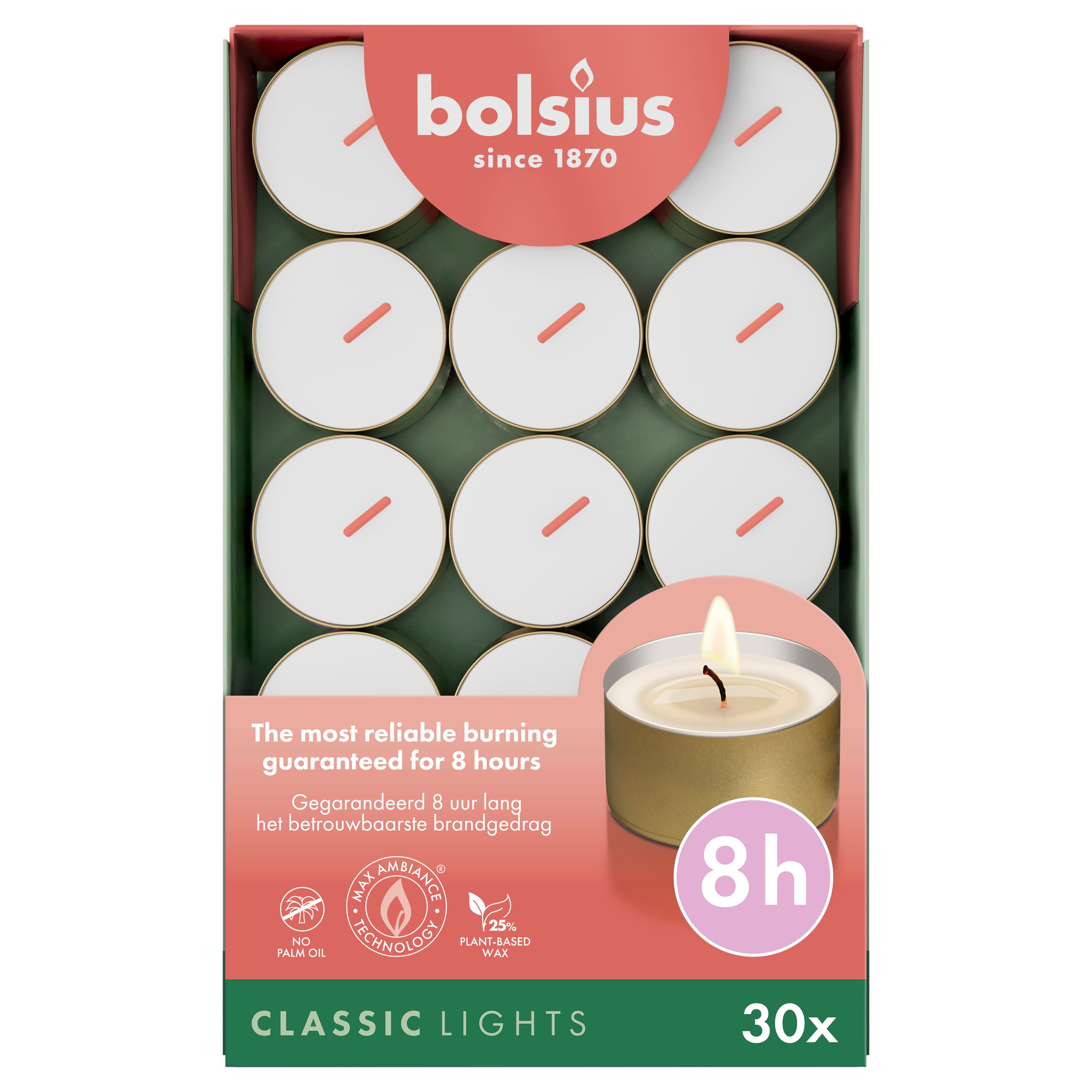 bolsius Essentials Teelichter Classic 8h 30er Pack
