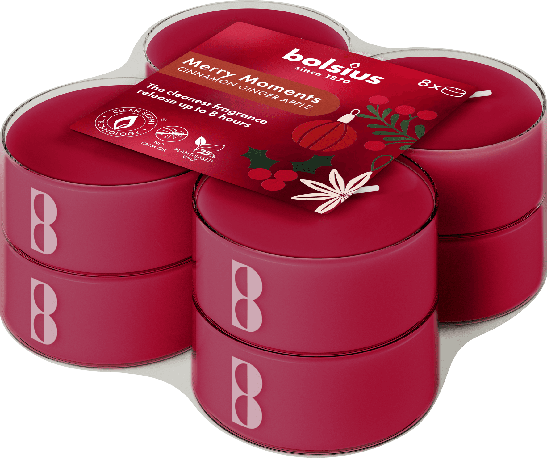 bolsius True Glow Maxilichter Merry Moments 8h 8er Pack