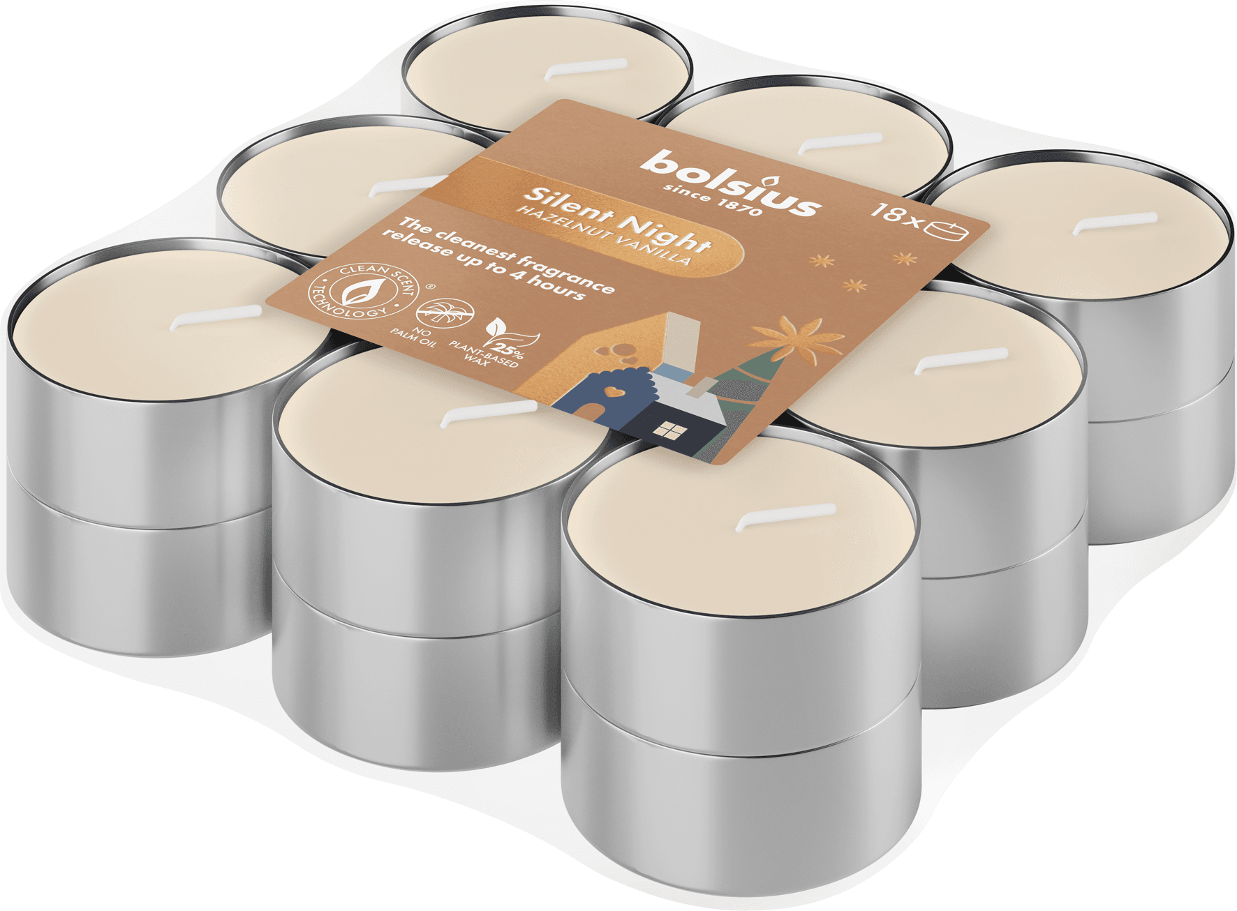 bolsius True Glow Duft Teelichter Silent Night 4h 18er Pack