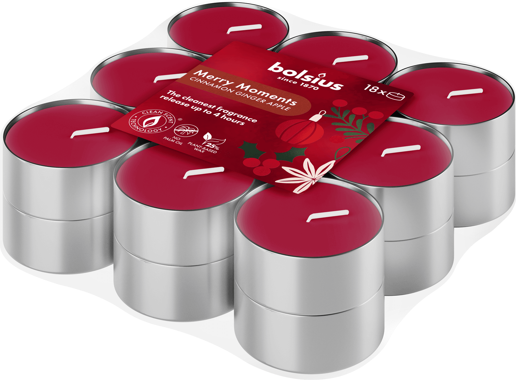 bolsius True Glow Duft Teelichter Merry Moments 4h 18er Pack