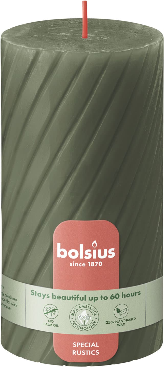 bolsius Stumpenkerze Rustik geriffelt 13/6,8cm