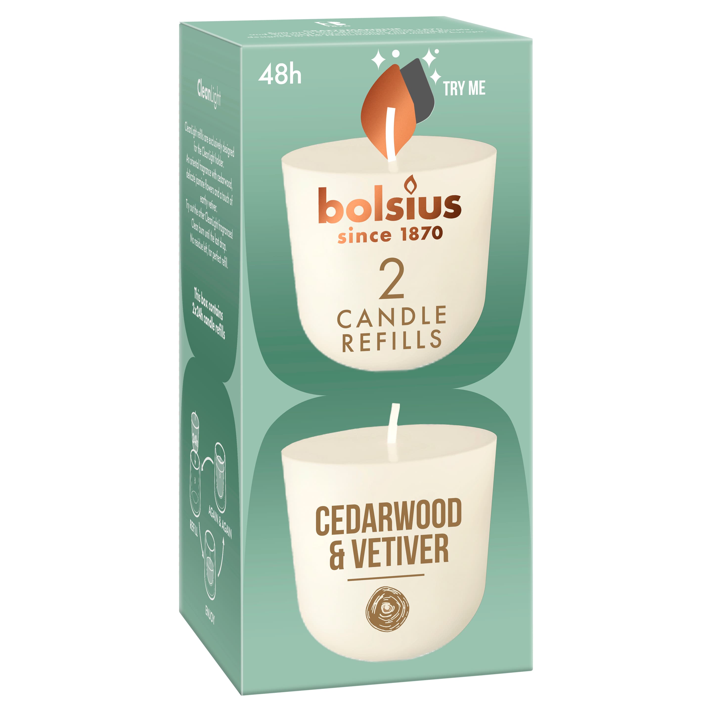 bolsius CleanLight Nachfüller Zedernholz & Vetiver 2er Pack 