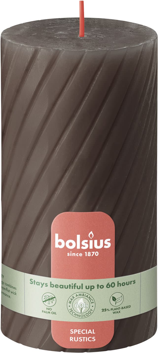 bolsius Stumpenkerze Rustik geriffelt 13/6,8cm