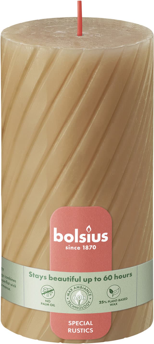 bolsius Stumpenkerze Rustik geriffelt 13/6,8cm