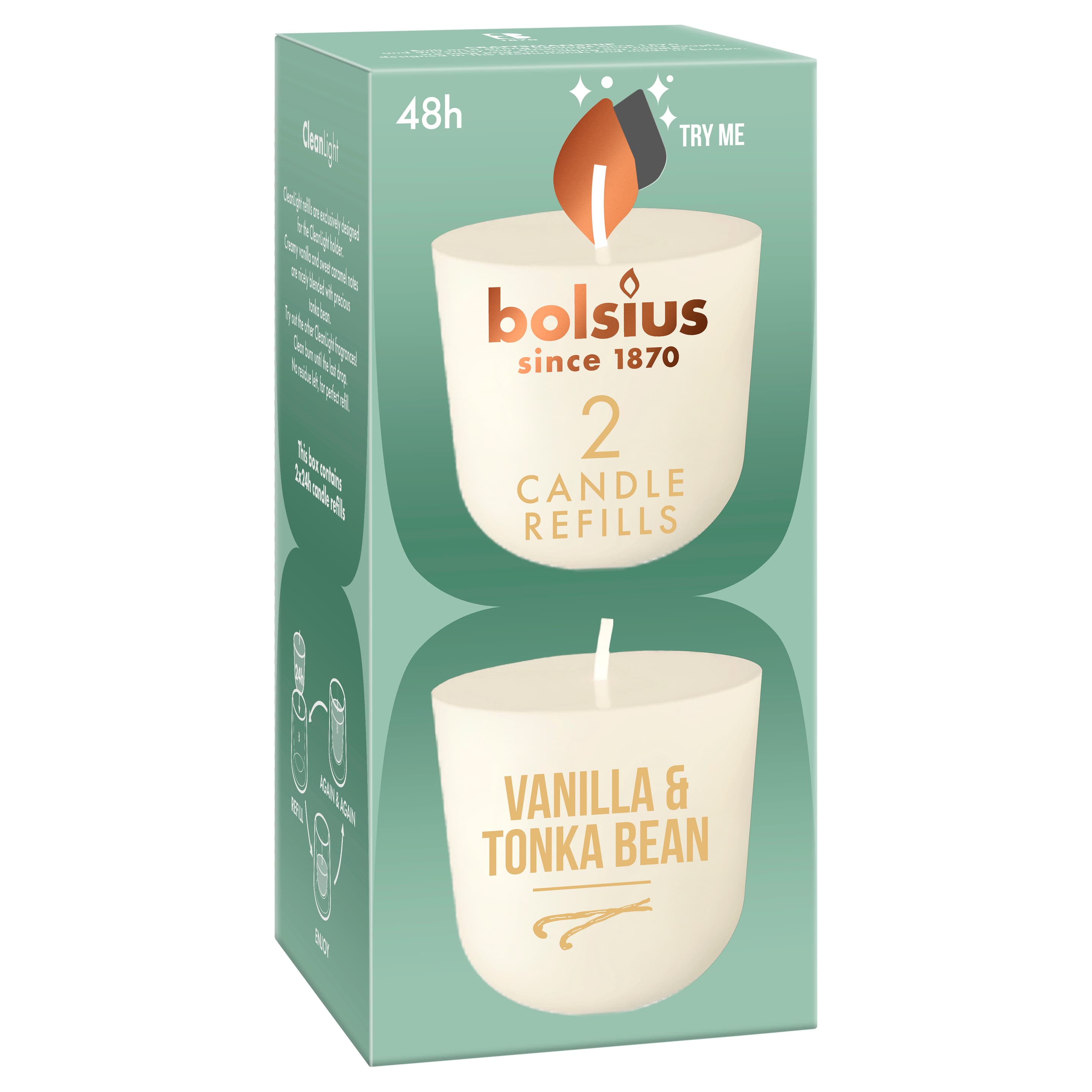 bolsius CleanLight Nachfüller Vanille & Tonkabohne 2er Pack 