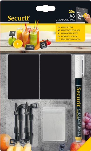 Securit Kreidetafel TAGs A8 schwarz 20 Stück inklusive Kreidemarker