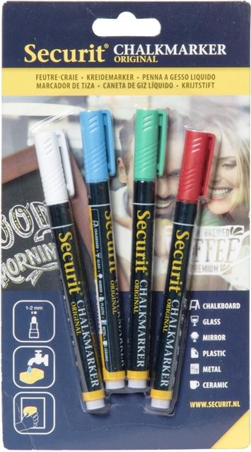 Securit Kreidemarker fein 4er-Set weiß, rot, grün, blau