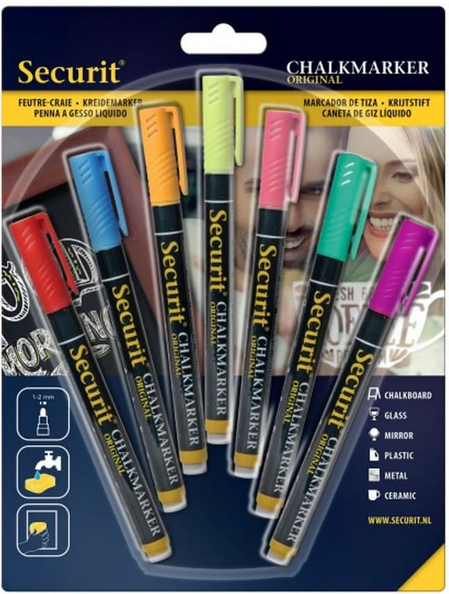 Securit Kreidemarker fein 7er-Set farblich sortiert