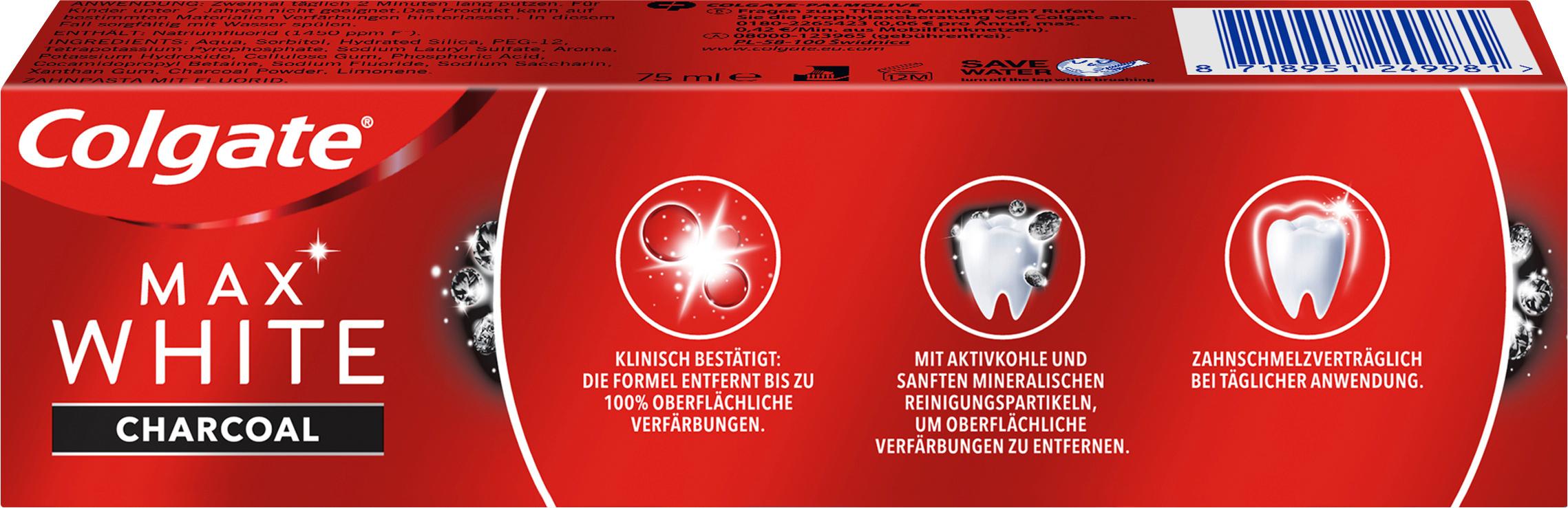 Produktbild Colgate Max White Charcoal Zahnpasta mit Aktivkohle 2 von 9