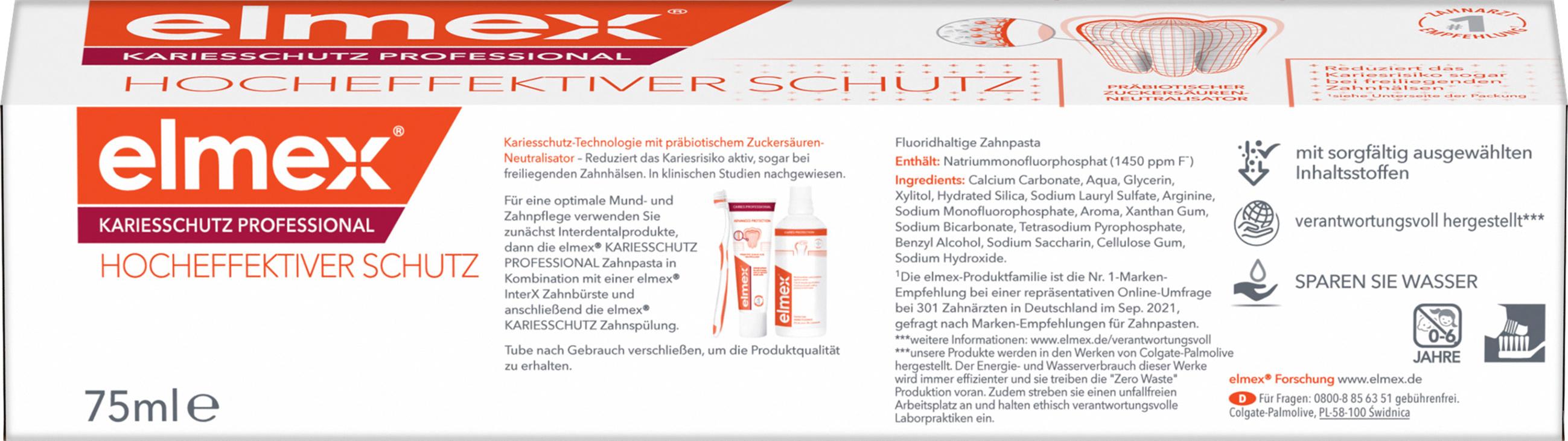 Produktbild elmex Zahnpasta Kariesschutz Professional – medizinische Zahnreinigung mit patentiertem Zuckersäuren-Neutralisator 3 von 11