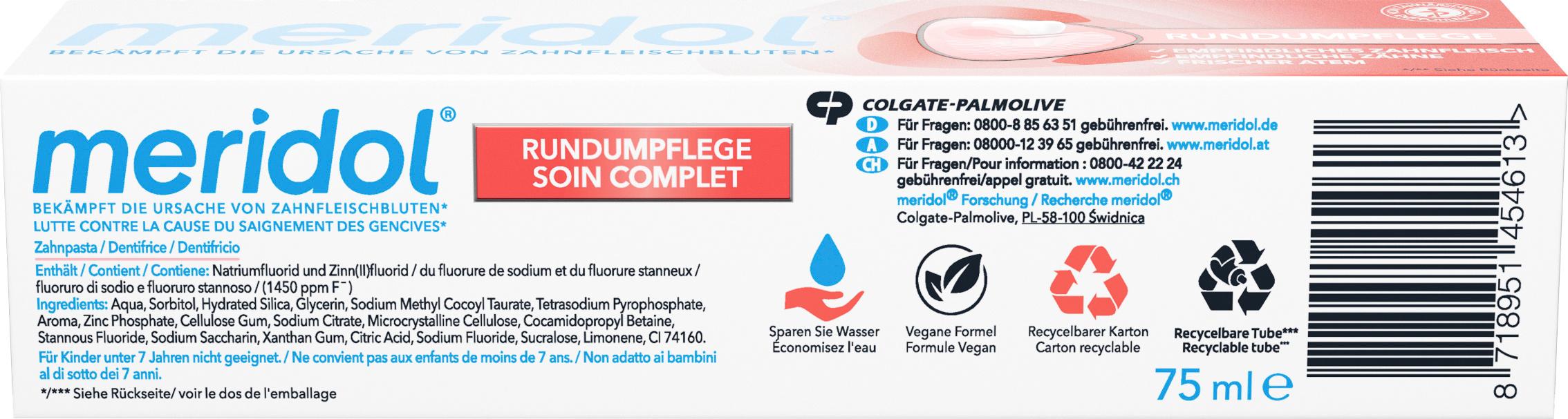 Produktbild meridol Zahnpasta Rundumpflege - tägliche Rundumpflege für empfindliches Zahnfleisch&Zähne 6 von 9