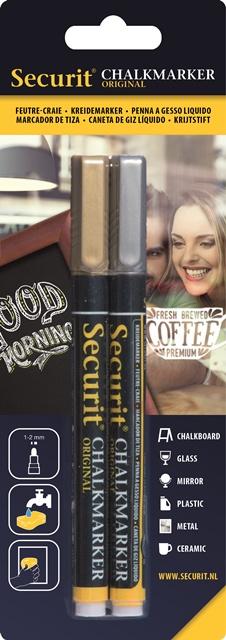 Securit Kreidemarker fein 2er-Set gold + silber
