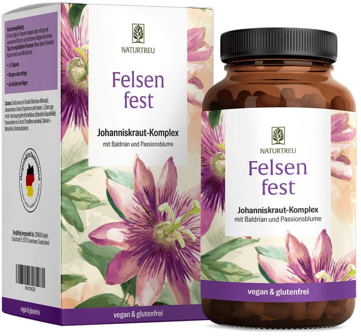 NATURTREU Felsenfest Passionsblume, Baldrian & Johanniskraut-Komplex 90 Kapseln