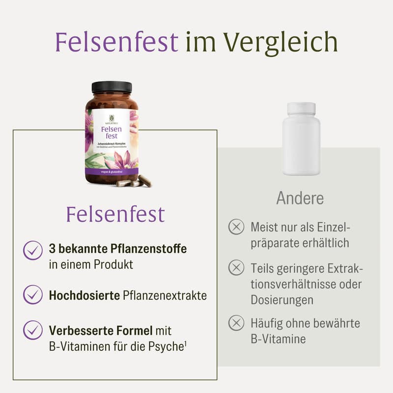 NATURTREU Felsenfest Passionsblume, Baldrian & Johanniskraut-Komplex 90 Kapseln