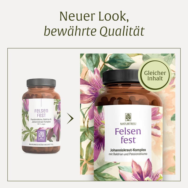 NATURTREU Felsenfest Passionsblume, Baldrian & Johanniskraut-Komplex 90 Kapseln