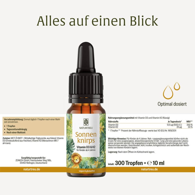 NATURTREU Sonnenknirps Vitamin D3 & K2 Tropfen