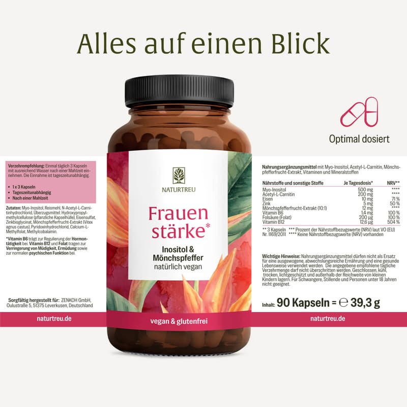 NATURTREU Frauenstärke Inositol & Mönchspfeffer 90 Kapseln