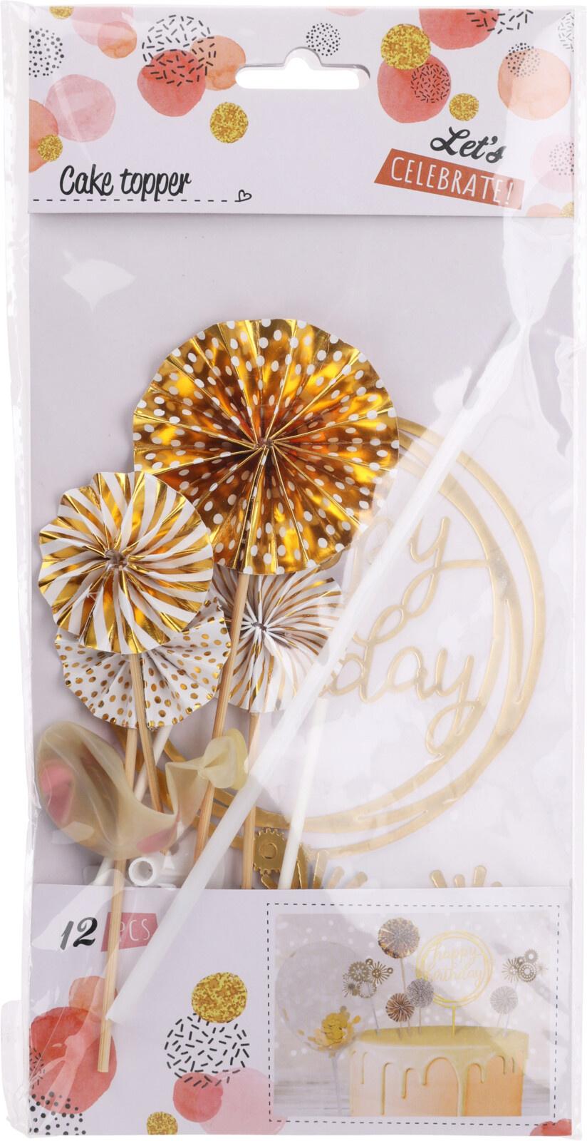 Torten Dekorationsset Happy Birthday gold 12-tlg.
