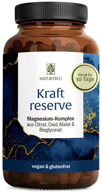 NATURTREU Kraftreserve Magnesium-Komplex aus Citrat, Oxid, Malat & Bisglycinat 60 Kapseln
