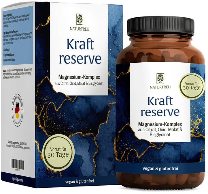 NATURTREU Kraftreserve Magnesium-Komplex aus Citrat, Oxid, Malat & Bisglycinat 60 Kapseln