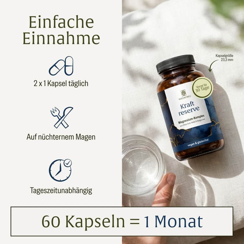 NATURTREU Kraftreserve Magnesium-Komplex aus Citrat, Oxid, Malat & Bisglycinat 60 Kapseln