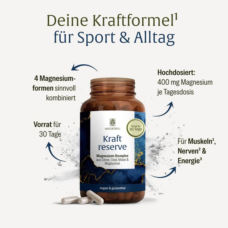 NATURTREU Kraftreserve Magnesium-Komplex aus Citrat, Oxid, Malat & Bisglycinat 60 Kapseln