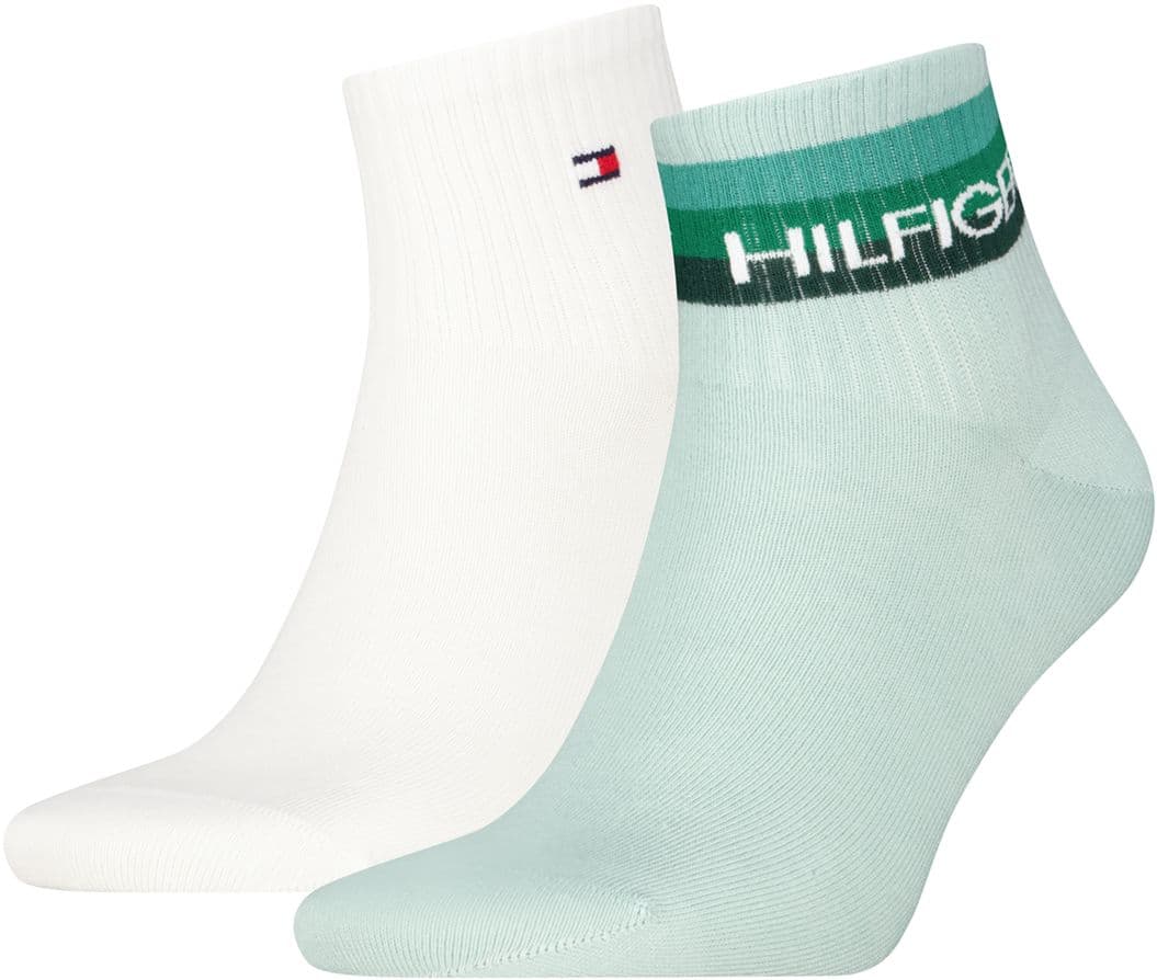 TOMMY HILFIGER Herren Kurzsocken Quarter Sport TH Logo 2er Pack