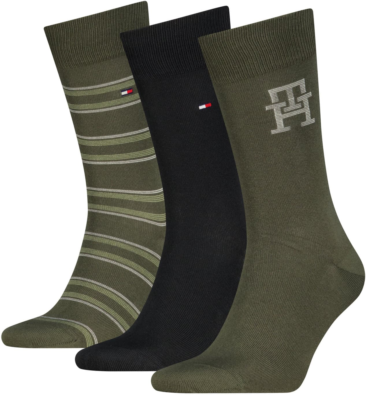 TOMMY HILFIGER Herren Socken Monogram Stripe 3er Pack Geschenkpackung
