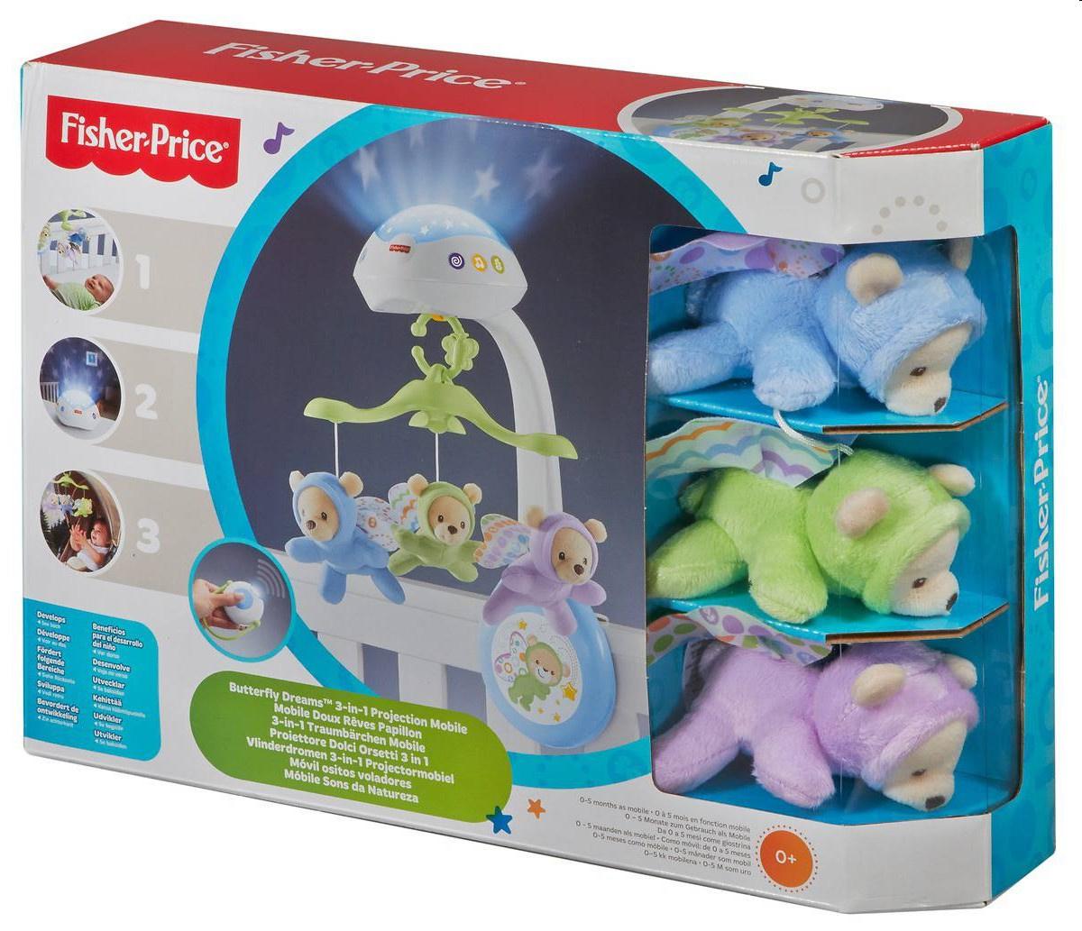 Fisher-Price 3-in-1 Traumbärchen Baby Mobile, Spieluhr, Nachtlicht mit Musik