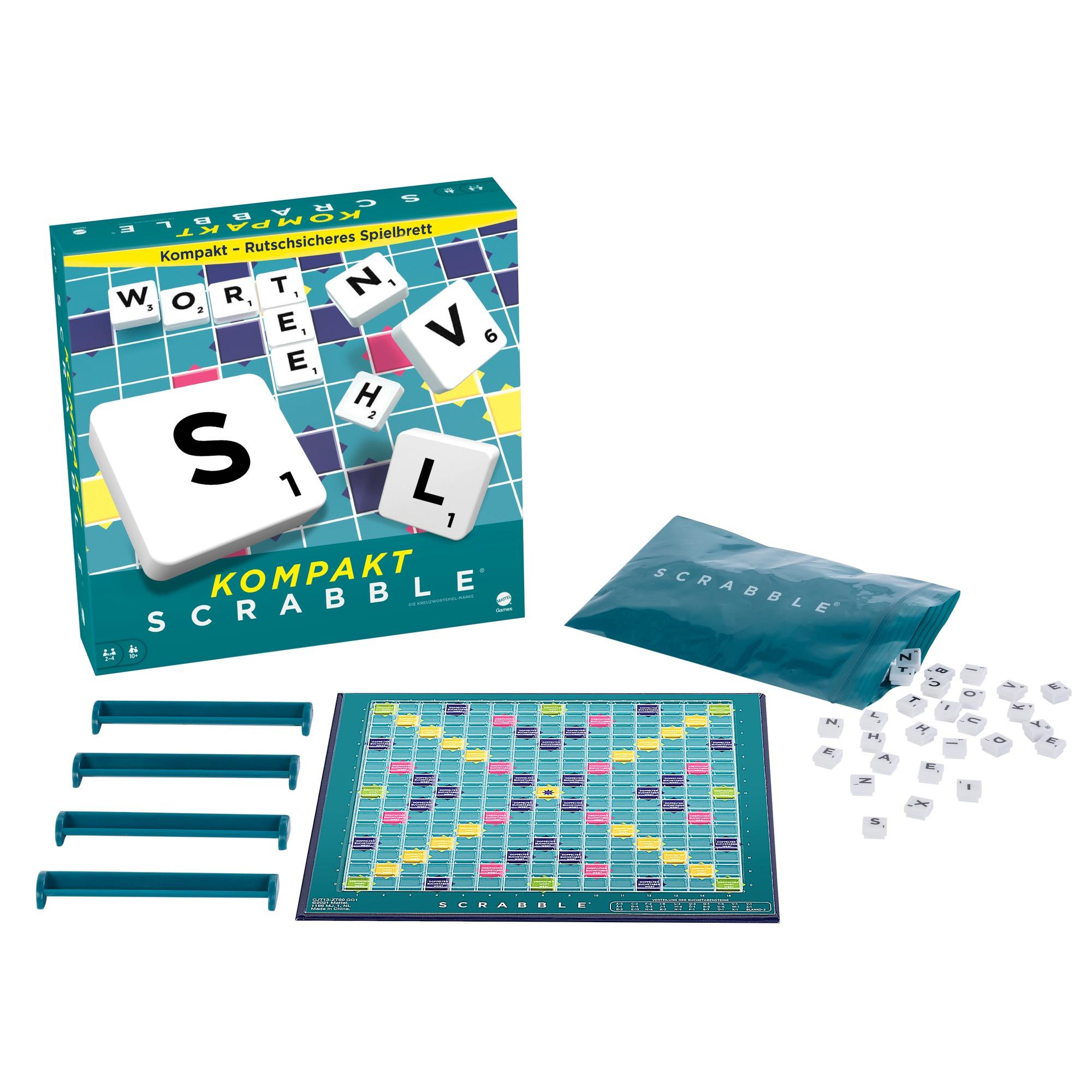 Mattel Games Scrabble Kompakt, Gesellschaftsspiel, Brettspiel, Reisespiel