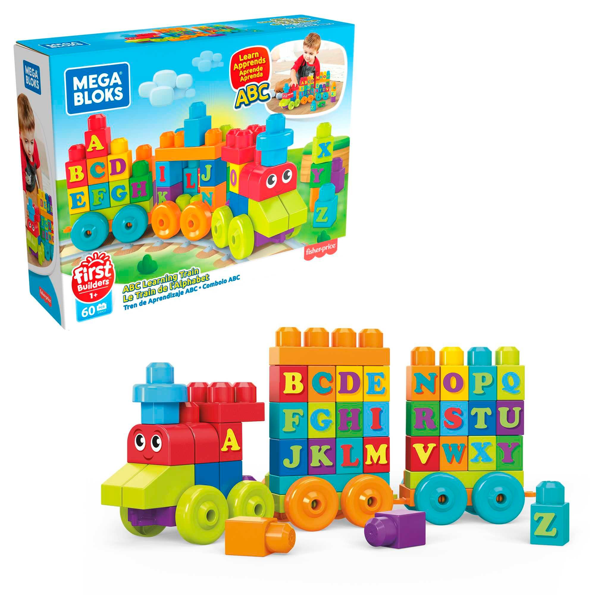 Mega Bloks ABC Lernzug (60 Teile), Steck-Bausteine, Bauklötze, Lernspielzeug