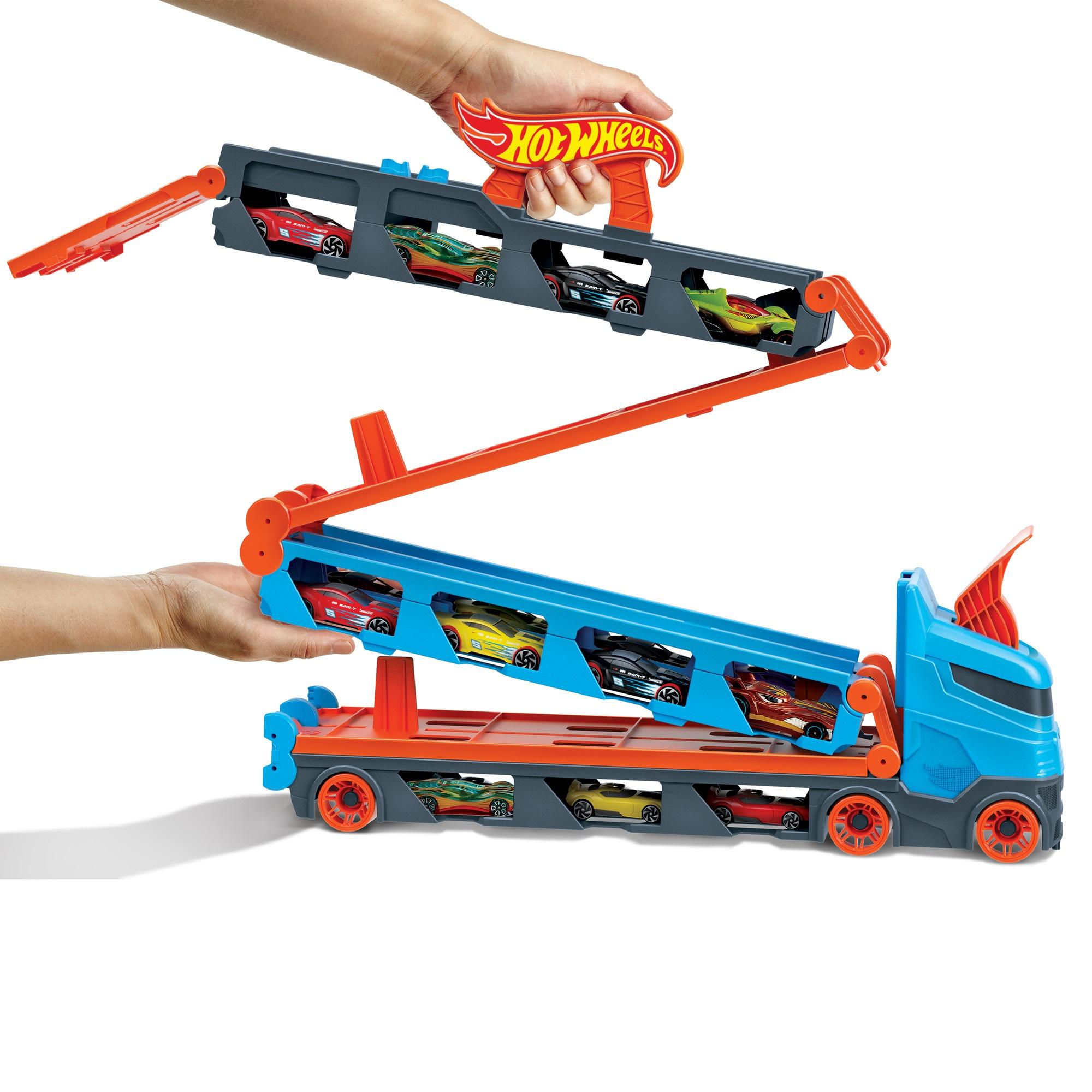 Produktbild Hot Wheels 2-in-1 Rennbahn-Transporter inkl. 3 Spielzeugautos 5 von 7
