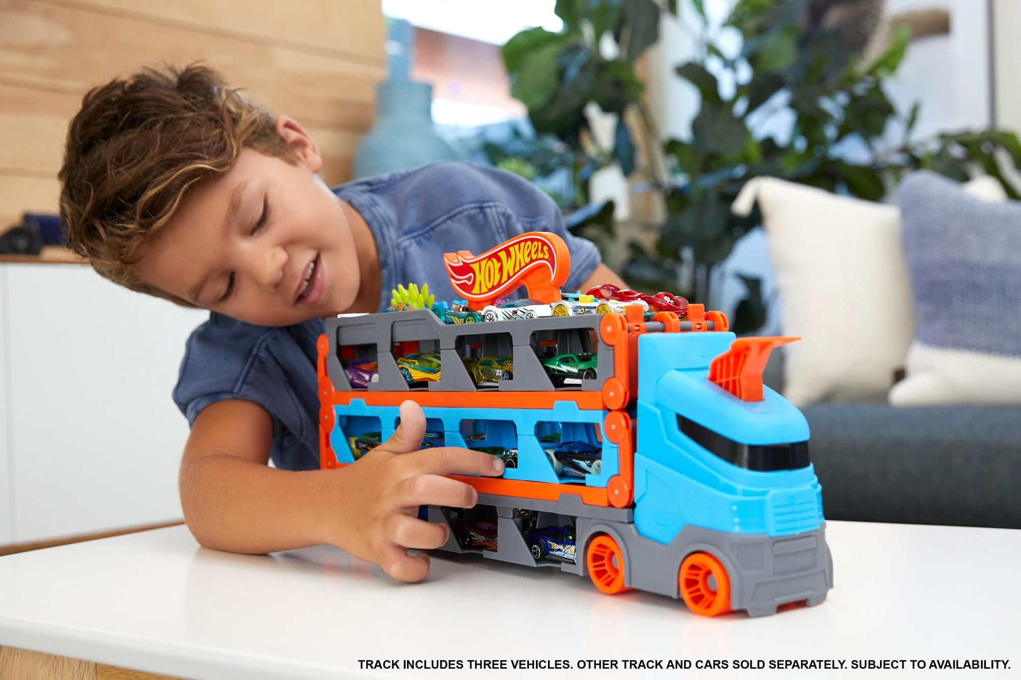 Produktbild Hot Wheels 2-in-1 Rennbahn-Transporter inkl. 3 Spielzeugautos 7 von 7
