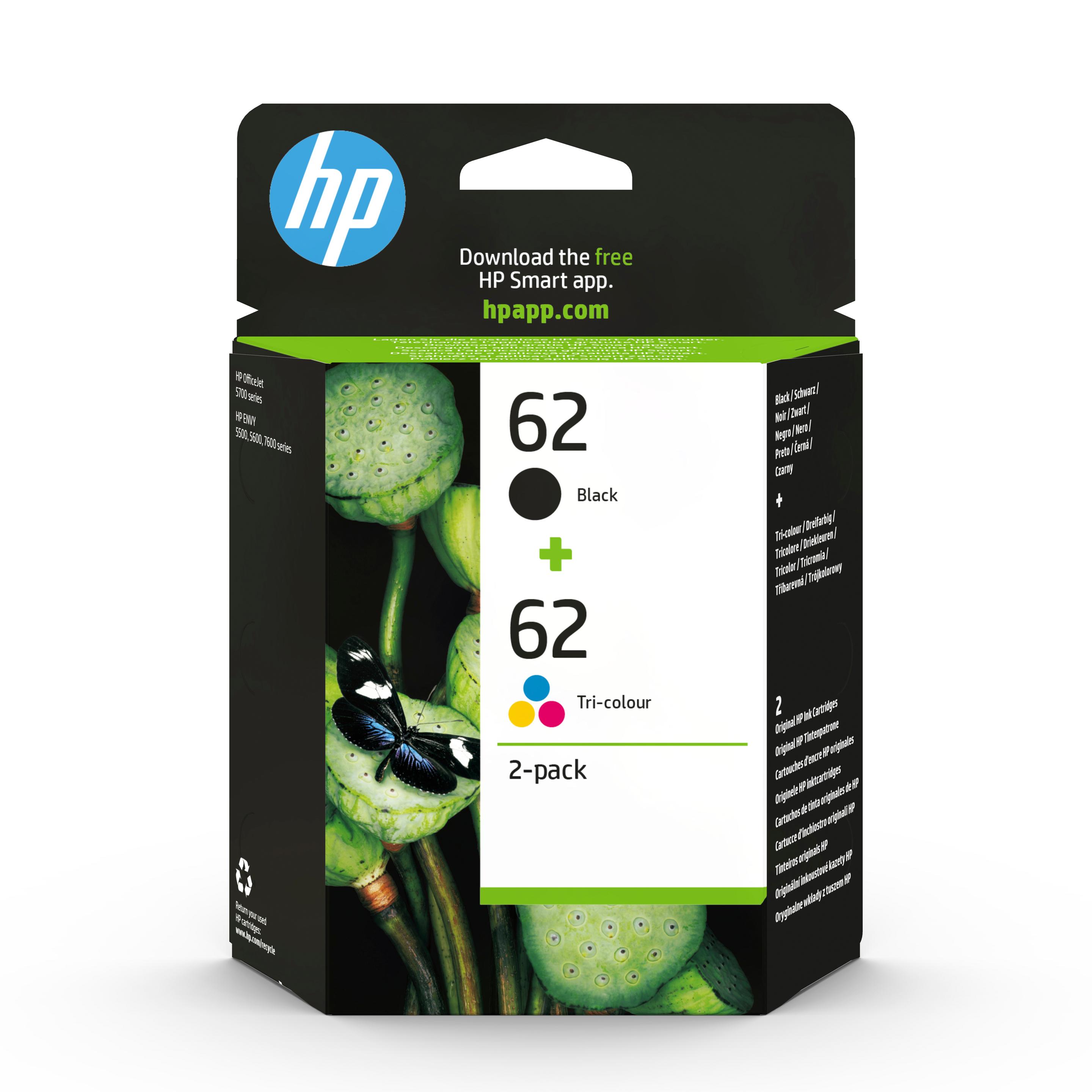 hp 62 2er-Pack Schwarz&Cyan/Magenta/Gelb Original Druckerpatronen N9J71AE