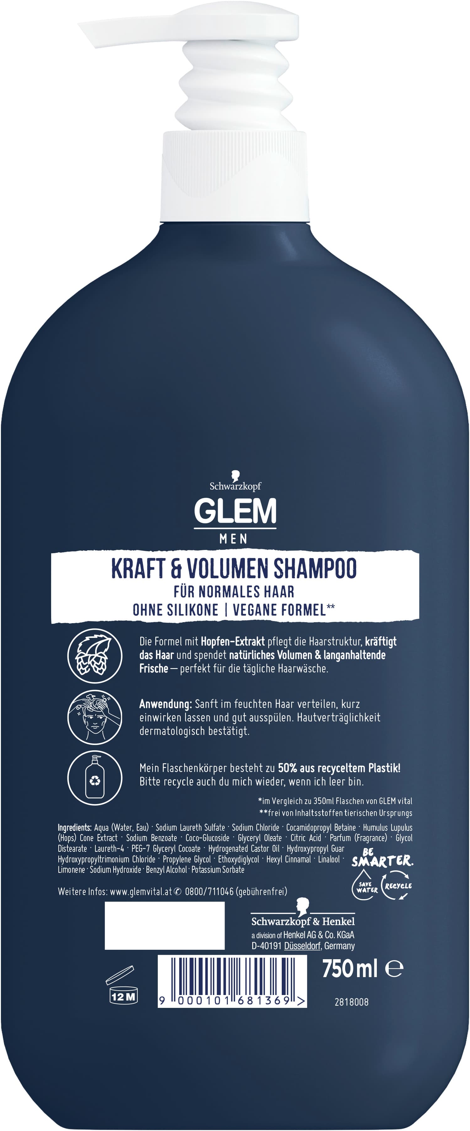 Produktbild Schwarzkopf GLEM vital Shampoo Men Hopfen Kraft & Volumen 2 von 2