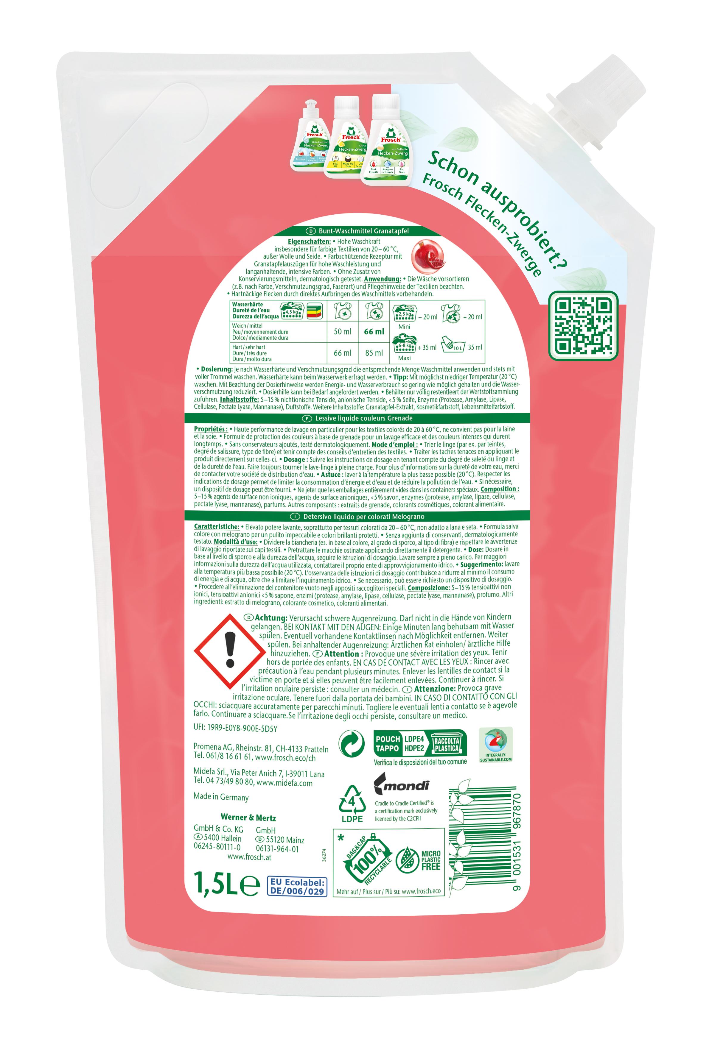 Produktbild Frosch Buntwaschmittel Granatapfel 2 von 2