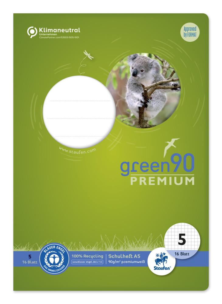 Ursus Green Premium Heft A5 16 Blatt Lineatur 5 - 5mm kariert
