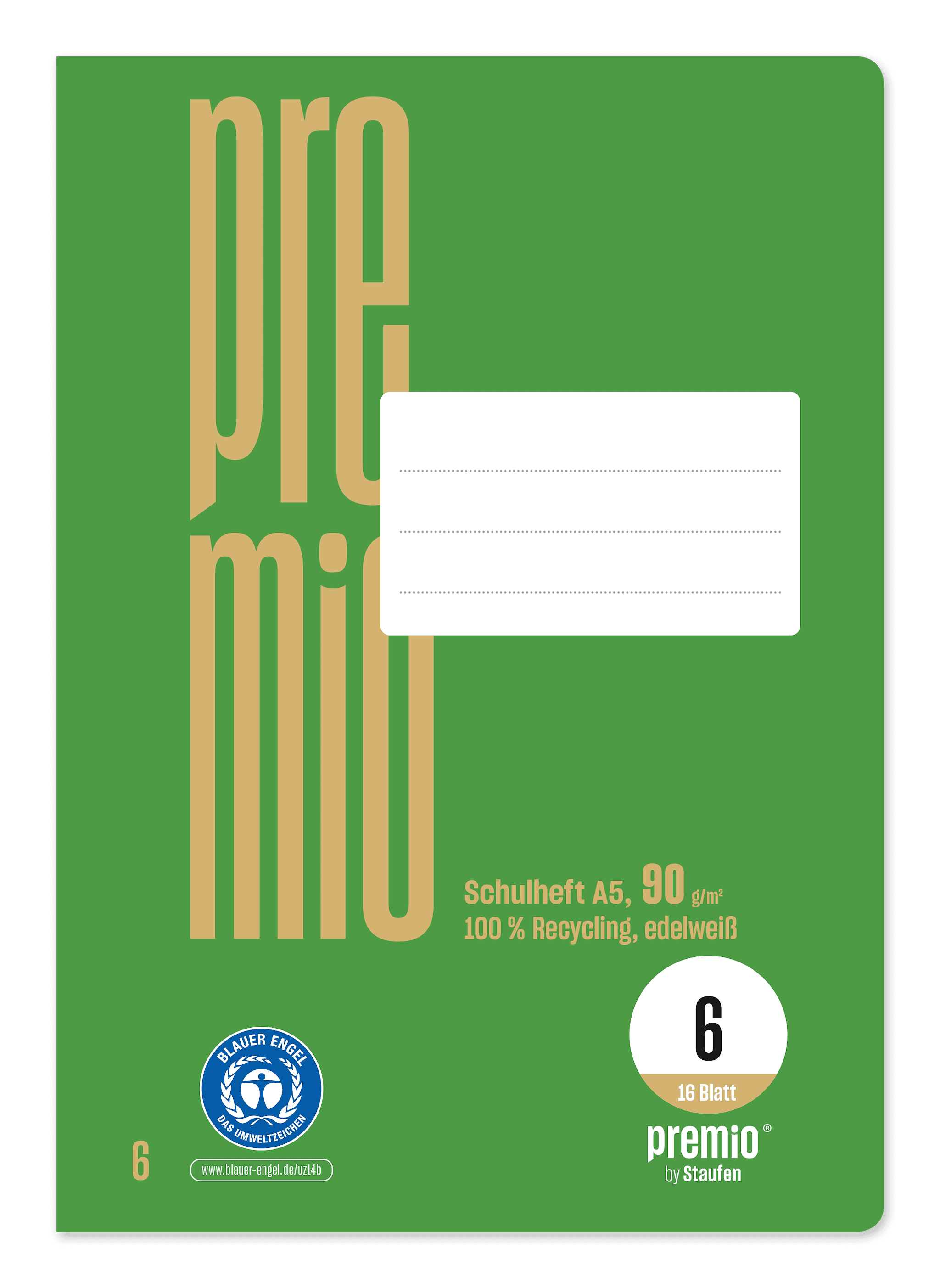 Ursus Green Premium Heft A5 16 Blatt Lineatur 6 blanko