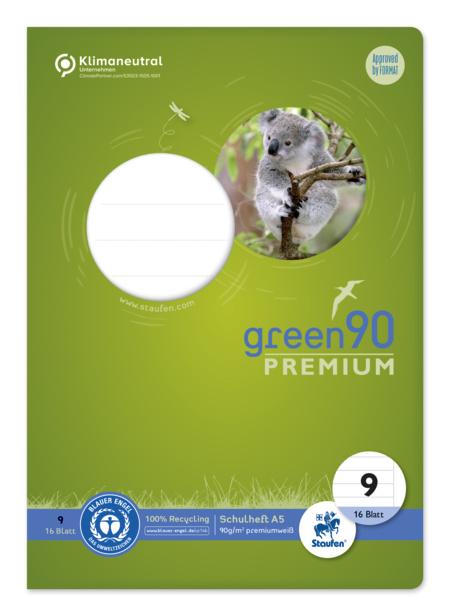 Ursus Green Premium Heft A5 16 Blatt Lineatur 9 - 10mm liniert mit Rand