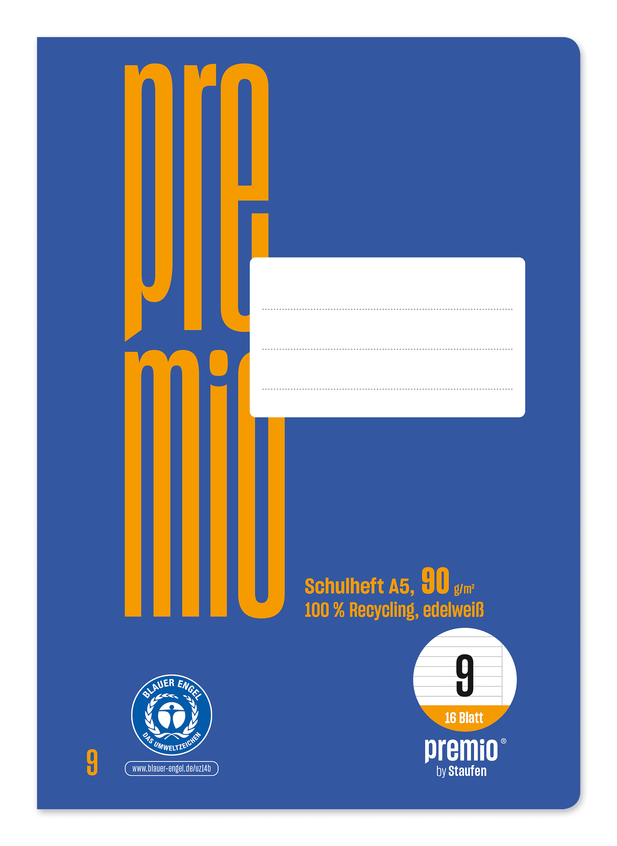 Premio Schulheft Lin9 A5 16 Blatt 90g/m² blau 10mm liniert mit Rand