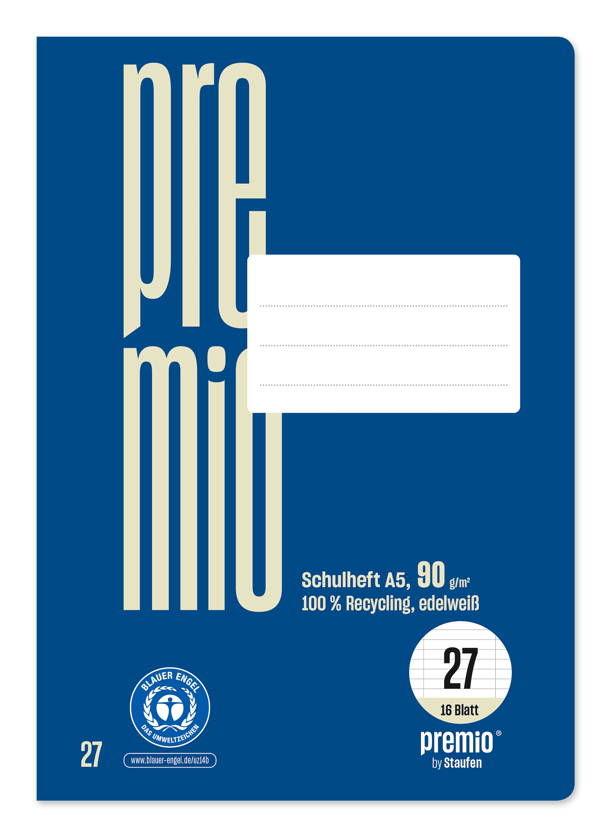 Ursus Green Premium Heft A5 16 Blatt Lineatur 27 - 9mm liniert mit Randlinien