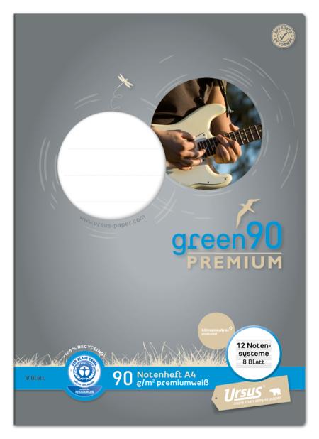 Ursus Green Notenheft A4 8 Blatt Lineatur 14 - 12 Notensysteme