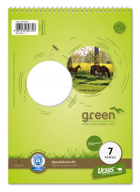 Ursus Green Spiralblock Lineatur 7 A5 40 Blatt 7mm kariert