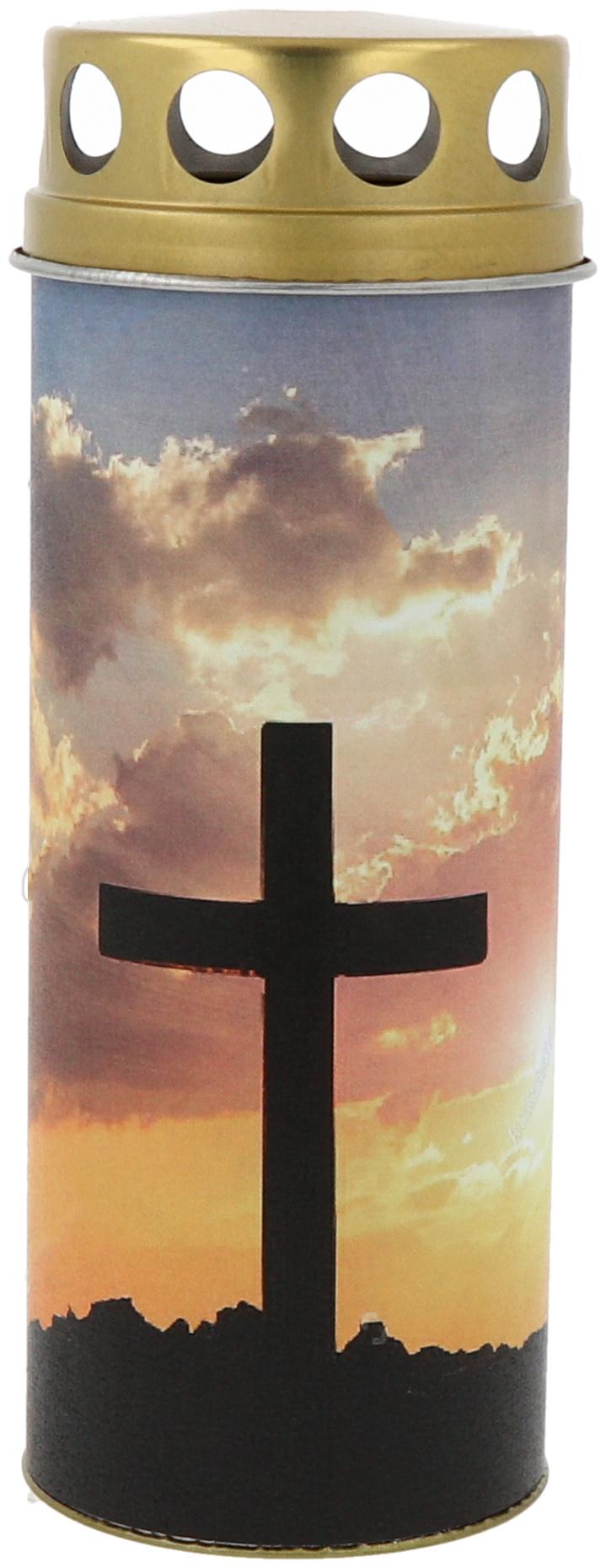 Hofer Grablicht aus Papier mit Deckel Kreuz