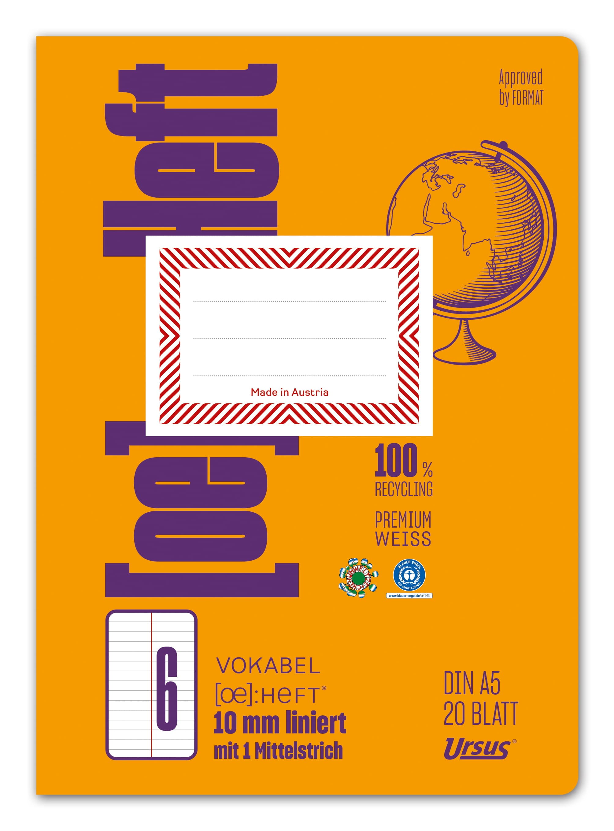 Ursus OE Vokabelheft OE6 A5 20 Blatt 10mm liniert