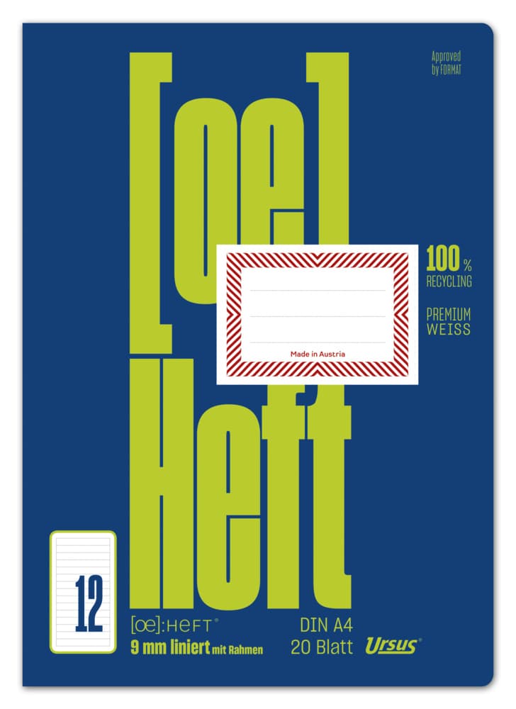 Ursus OE Heft OE12 A4 20 Blatt 9mm liniert mit Rahmen