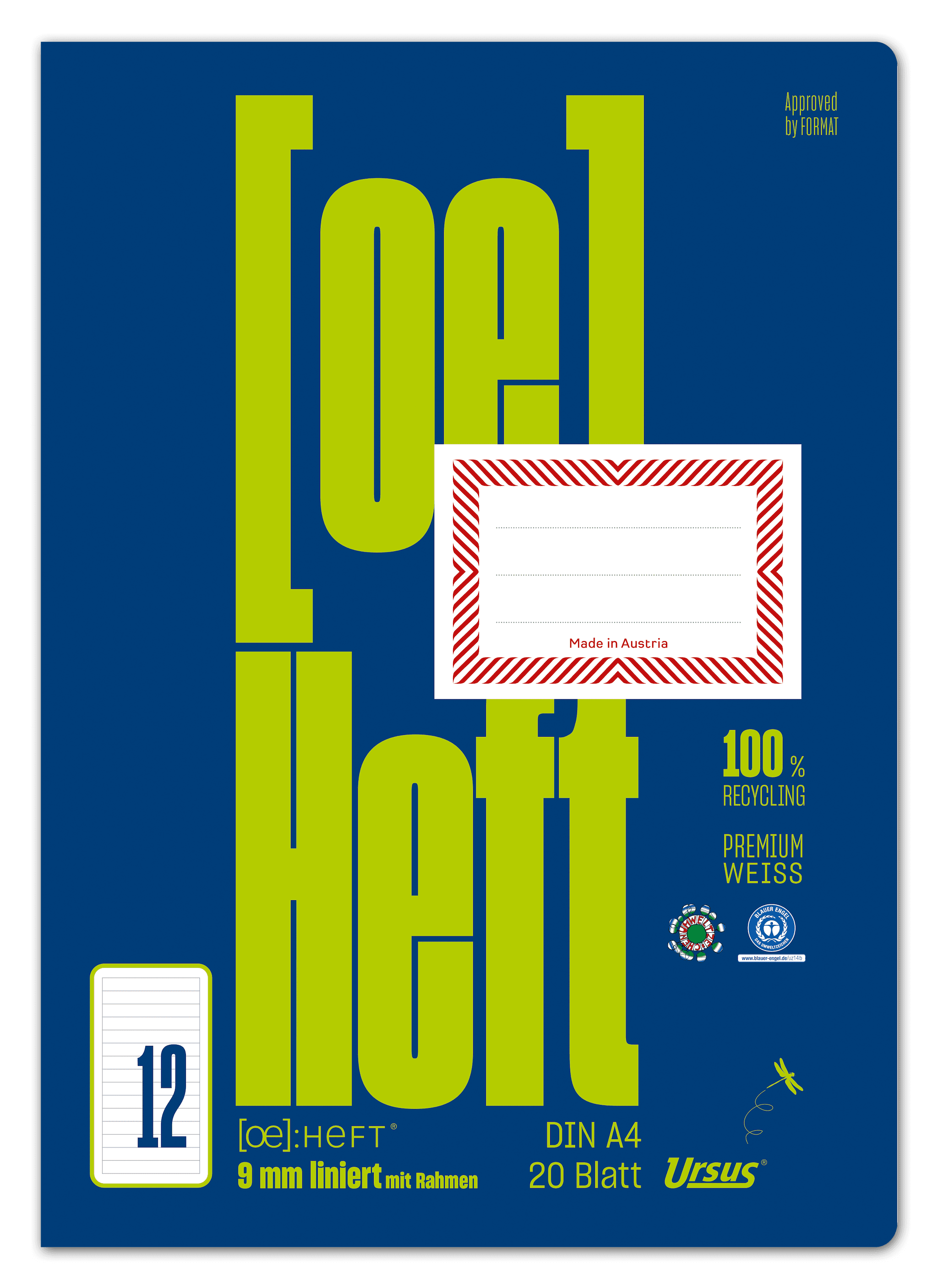 Ursus OE Heft OE12 A4 20 Blatt 9mm liniert mit Rahmen
