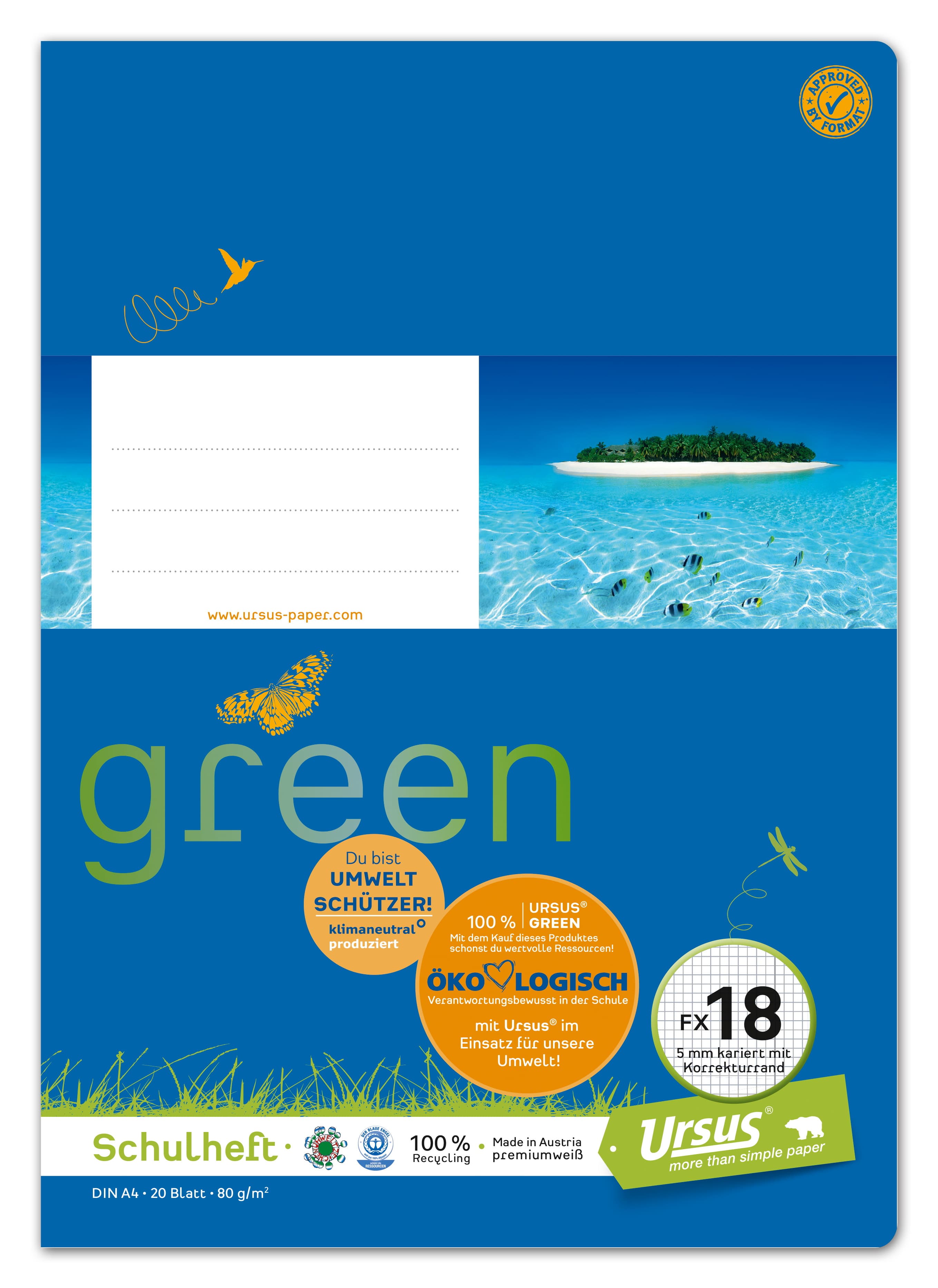 Ursus OE Heft OE18 A4 20 Blatt 5mm kariert